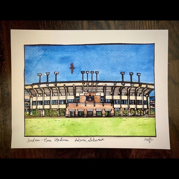 Auburn football painting print of Jordan-hare stadium print  8.5x11in - Picture 2 of 3